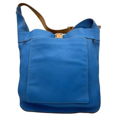 Hermes Marwari PM Blue Leather Shoulder Hobo Bag Brown Strap 2011