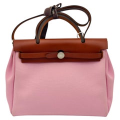 Hermes Herbag Zip 31 Pink Canvas Leather Handbag Crossbody Shoulder Bag 2020