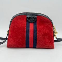 Gucci Ophidia Kleine Schultertasche aus Wildleder, rot-schwarz, mit Leder-Web-GG-Muster