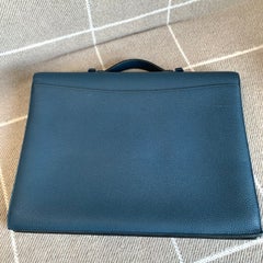 Hermes Sac a Depeches Leather Briefcase Business Bag Blue 2012