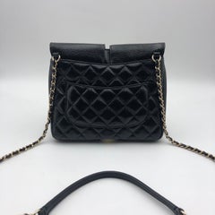 Chanel Double Pocket Flap Crossbody Bag Quilted Calfskin Black Gold