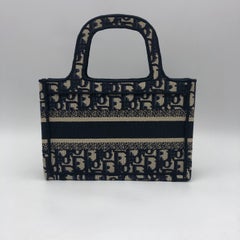 Christian Dior Mini Book Tote Blue Oblique Embroidery Canvas Bag