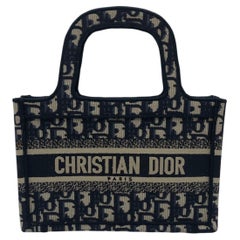 Christian Dior Mini Book Tote Blue Oblique Embroidery Canvas Bag