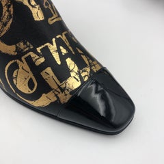 CHANEL Paris-New York Graffiti Ankle Boots Black Gold Leather CC Shoes Size 36.5