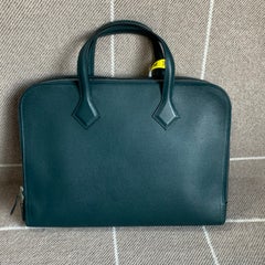 Hermes Victoria Light Briefcase Dark Green Leather Document Laptop Bag 2018