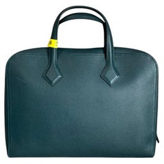 Hermes Victoria Light Briefcase Dark Green Leather Document Laptop Bag 2018