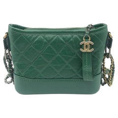 Chanel Gabrielle Hobo Small Bag Green Aged Calfskin Gold Silver Chain