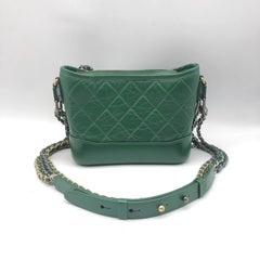 Chanel Gabrielle Hobo Small Bag Green Aged Calfskin Gold Silver Chain