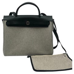 Hermes Herbag Zip 31 Black Canvas Leather Shoulder Bag Handbag With Pouch 2022