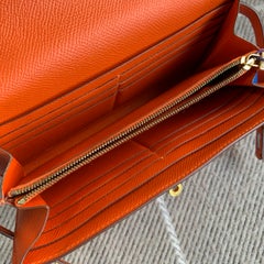 HERMES Kelly Long Wallet Orange Epsom Gold Hardware GHW Clutch 2016