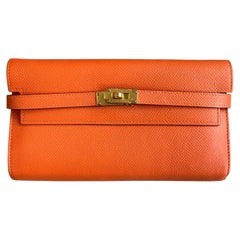 HERMES Kelly Long Wallet Orange Epsom Gold Hardware GHW Clutch 2016