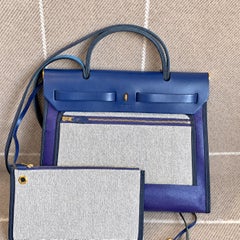 HERMES Herbag Zip 31 Canvas Leather Blue Shoulder Bag Handbag Gold Hardware 2021