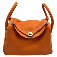 HERMES Lindy 30 Orange Leather Shoulder Bag Handbag Palladium Hardware 2011