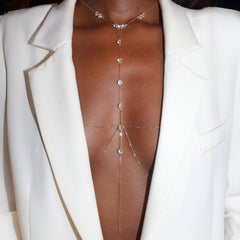 Vanta T- Line Body Chain – Gold Paperclip Body Chain with Sparkling Crystal Line