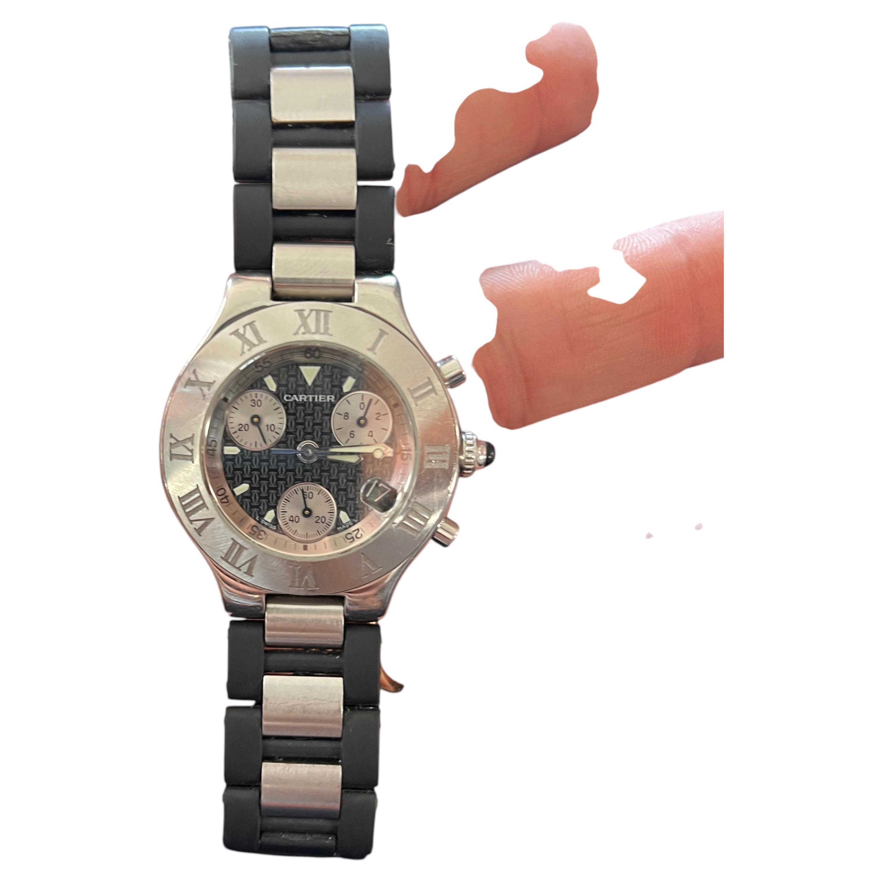 Cartier Must 21 Chronoscaph Chronographenuhr aus Edelstahl, 2000er Jahre im Angebot
