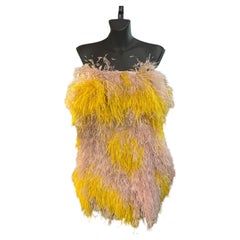 Ralph & Russo Pink and Yellow Dress Made of Ostrich Feathers