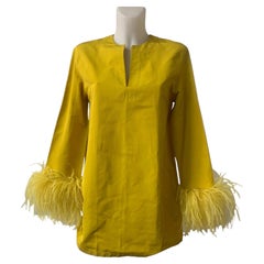 Valentino – Silk Feather Trim Tunic Mini dress. Size 40 Italian