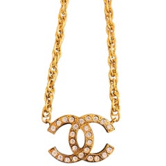 Chanel CC Gold-Plated Crystal Pendant Necklace