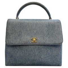 1997 Chanel CC Denim Kelly Top Handle Bag