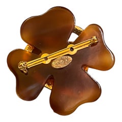 Chanel 90's CC Gold-Plated and Resin Clover Heart Pin Brooch