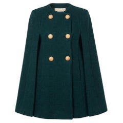 Chloé Dark Green Virgin Wool & Mohair Double-Breasted Cape Coat – Size 34