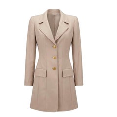 Chanel Vintage 1997 Spring Beige Wool Long Jacket Coat – Size 38