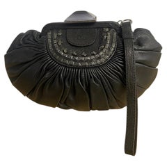 John Galliano Christian Dior Vintage Black Soft Leather Gathered Frame Clutch