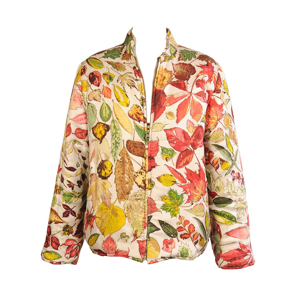 Hermes Autumn Leaves Reversible Quilted Silk Jacket and Skirt 