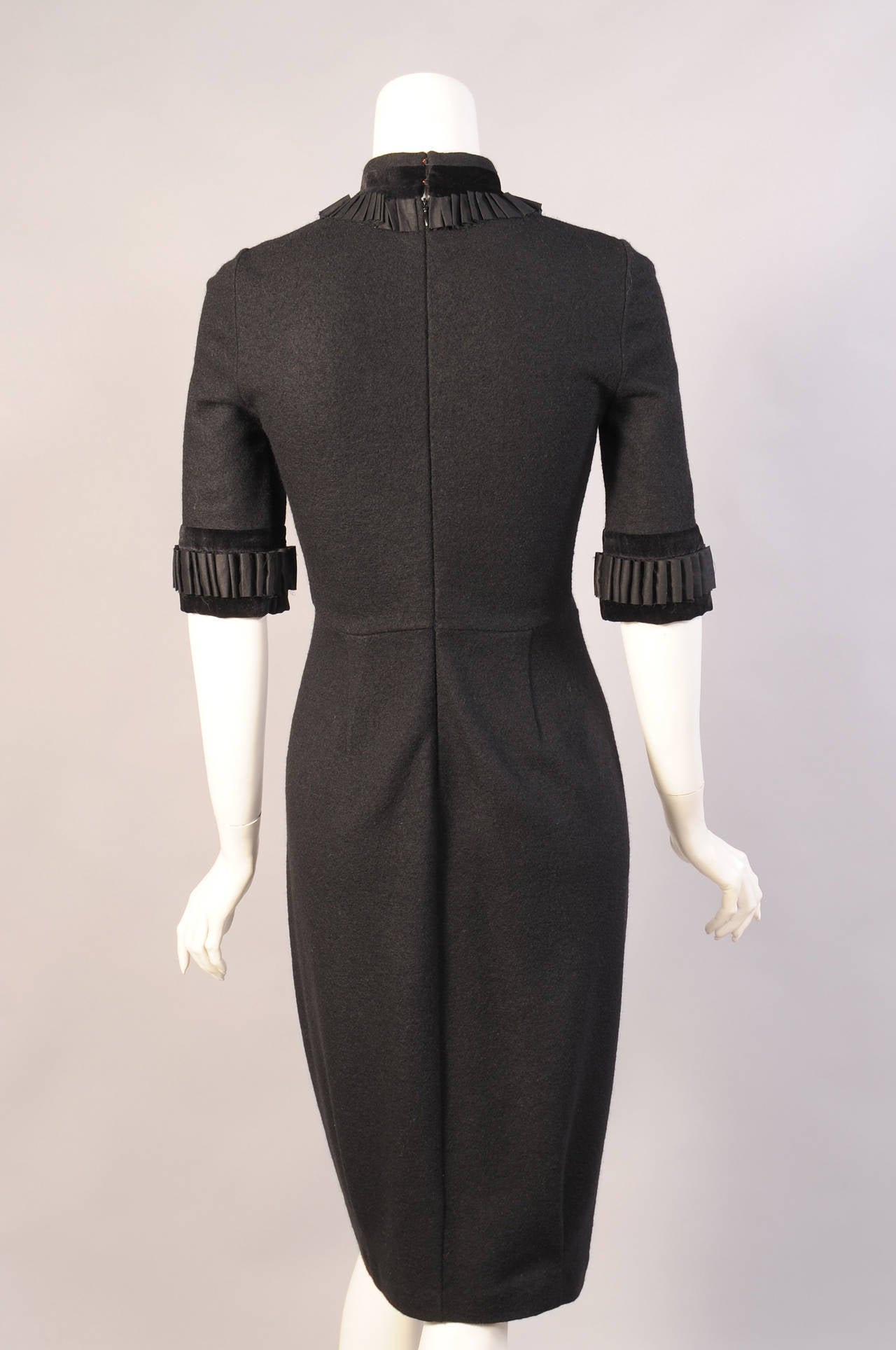 Women's Yves Saint Laurent Ribbon Trimmed Black Wool Dress