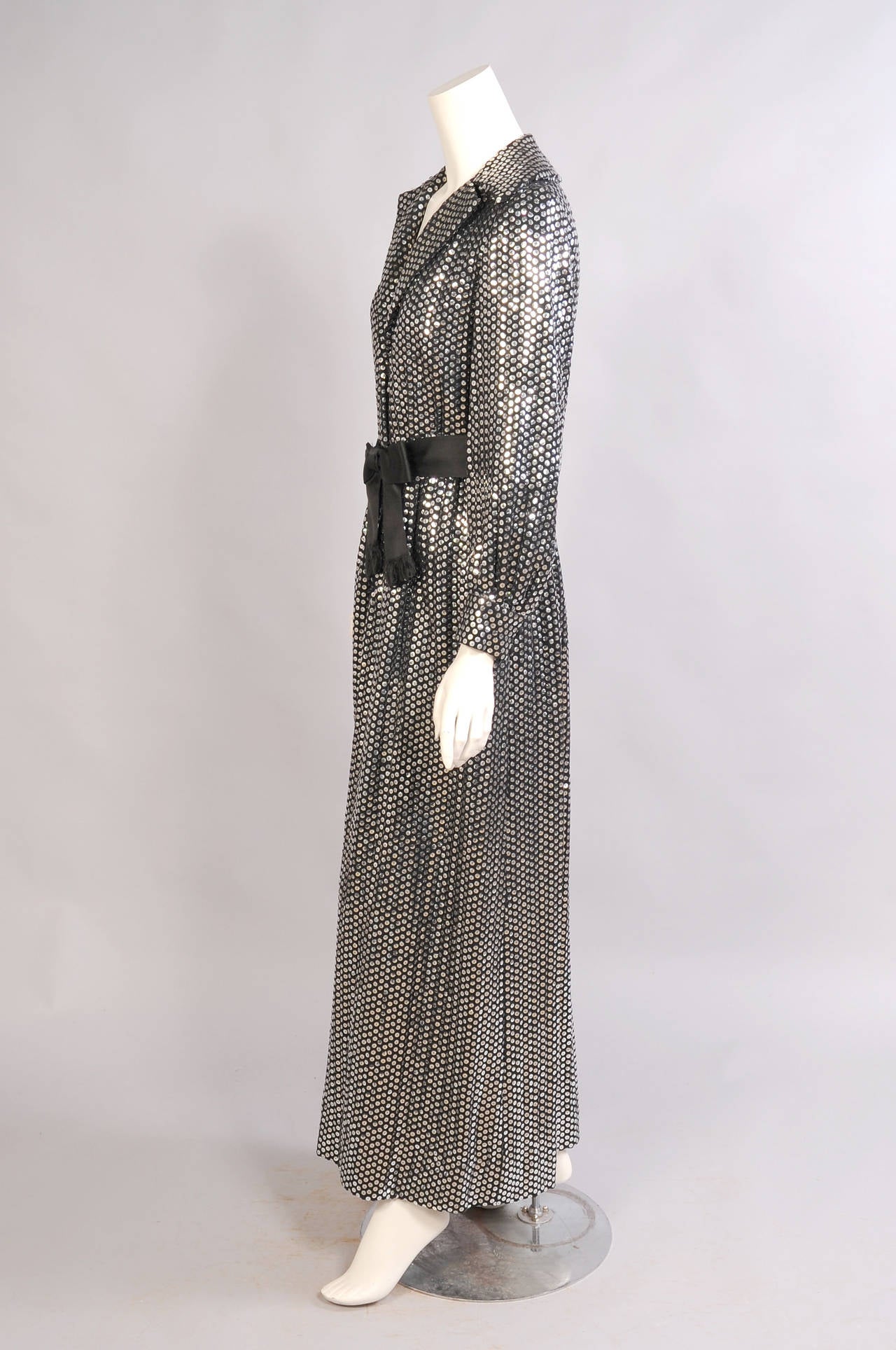 Miss Bergdorf Black Silk Evening Dress with Silver Sequins In Excellent Condition In New Hope, PA