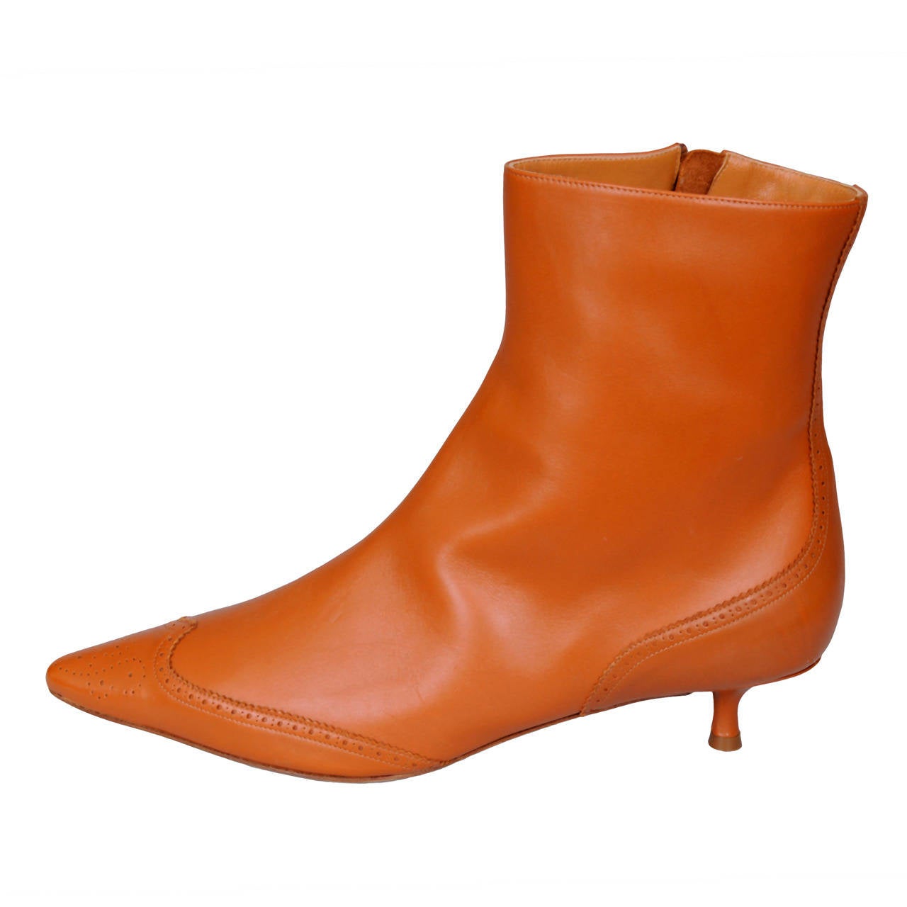 Asprey Caramel Leather Short Boots, Never Worn 40.5