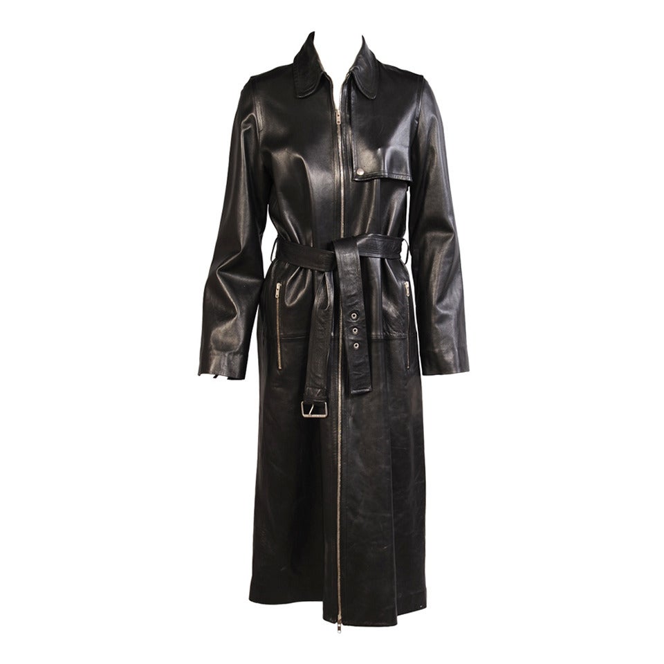 Celine Stunning Black Leather Trench Coat, Never Worn at 1stDibs | celine  leather coat, celine leather trench coat, celine trench coat