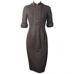 Yves Saint Laurent Ribbon Trimmed Black Wool Dress