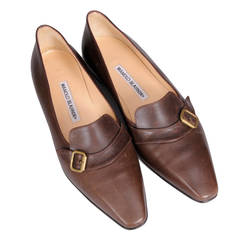 Manolo Blahnik Brown Leather Flat, Never Worn