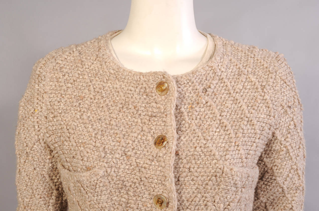 Chanel Boutique Beige Knit Jacket In Excellent Condition In New Hope, PA