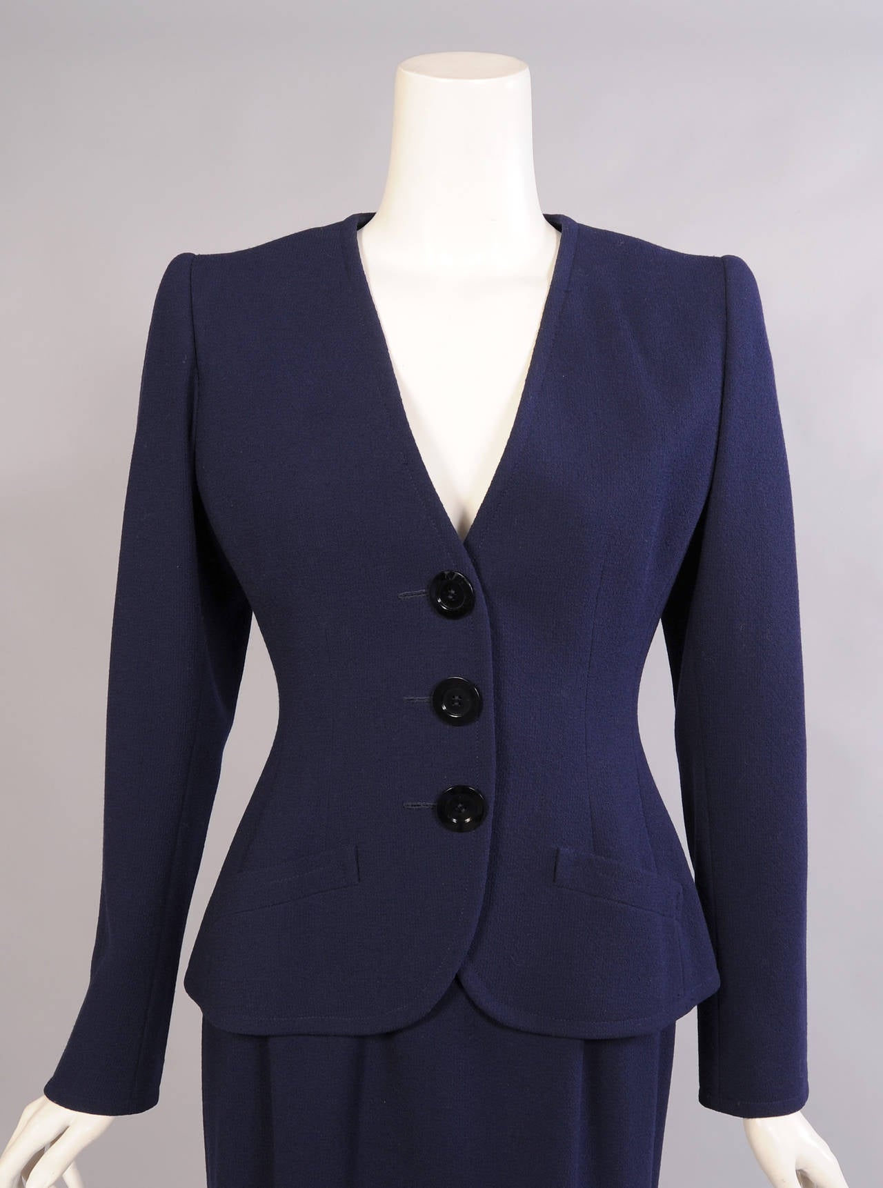 Yves Saint Laurent Huate Couture Navy Wool Suit For Sale at 1stdibs