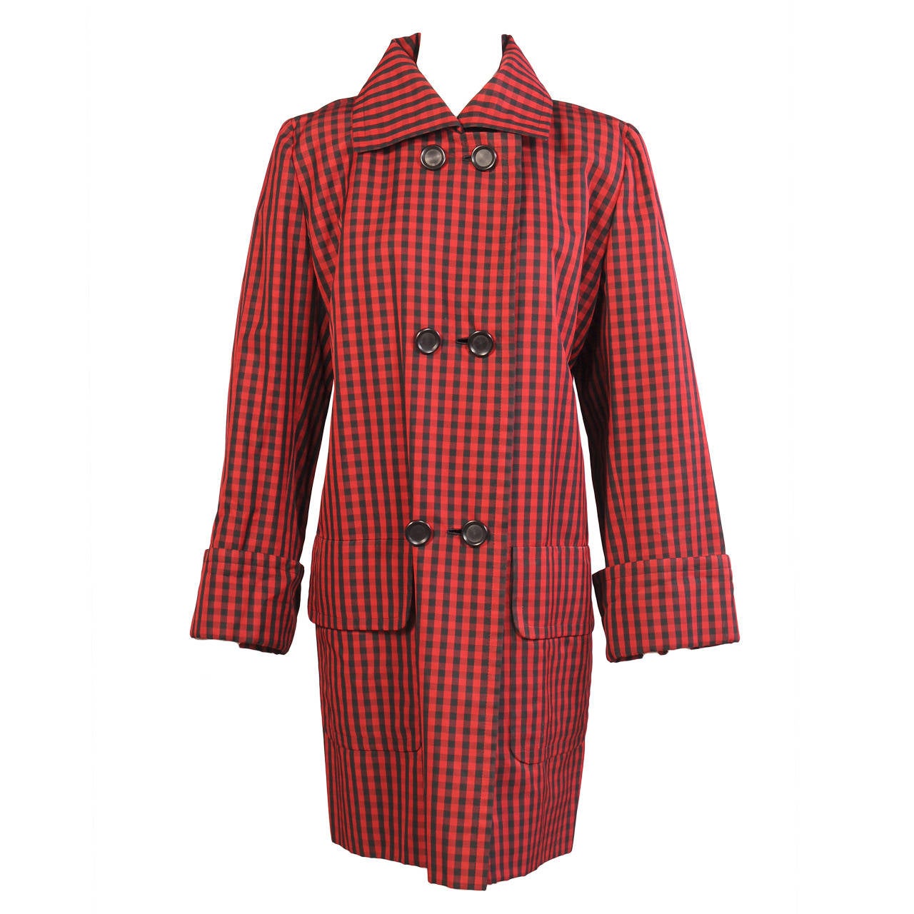 Givenchy Haute Couture Red and Black Silk Coat For Sale at 1stdibs