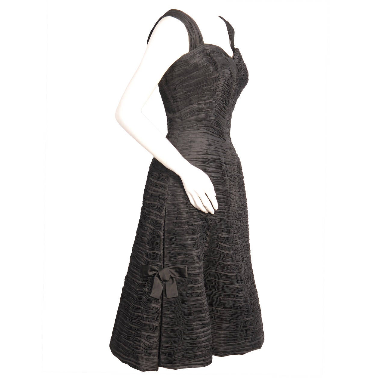 Sybil Connolly Black Pleated Linen Dress For Sale