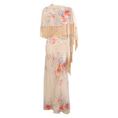 1930"s Bias Cut Silk Floral Print Dress & Shawl