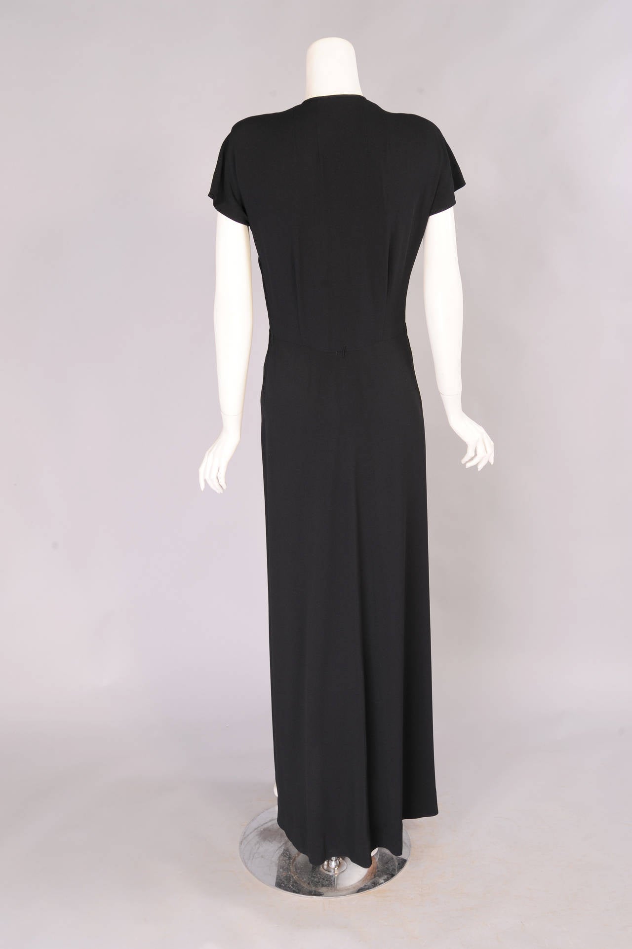 1940's Black Crepe Evening Dress with Beaded Butterfly Motif In Excellent Condition In New Hope, PA