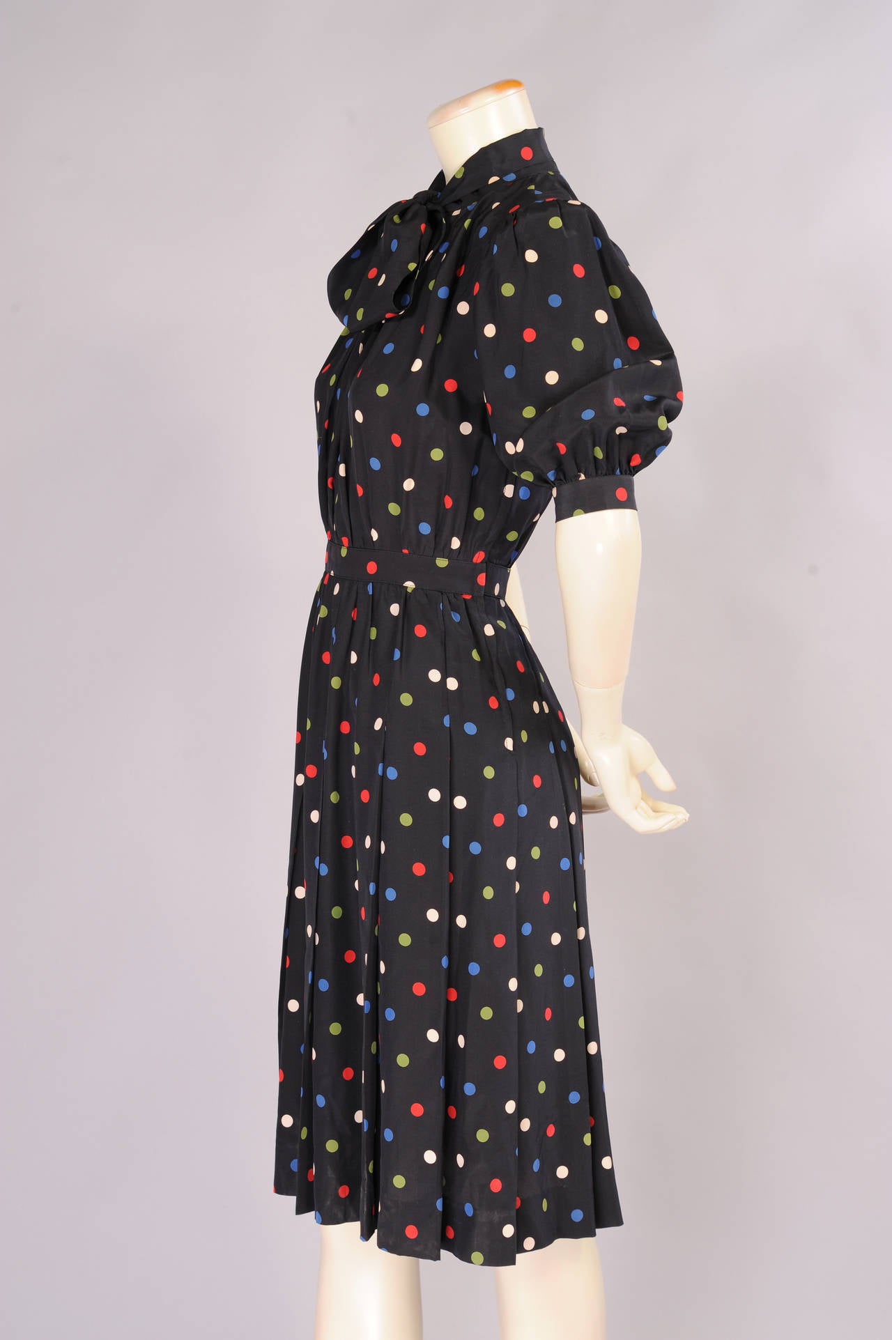 Yves Saint Laurent Polka Dot Silk Dress In Excellent Condition In New Hope, PA