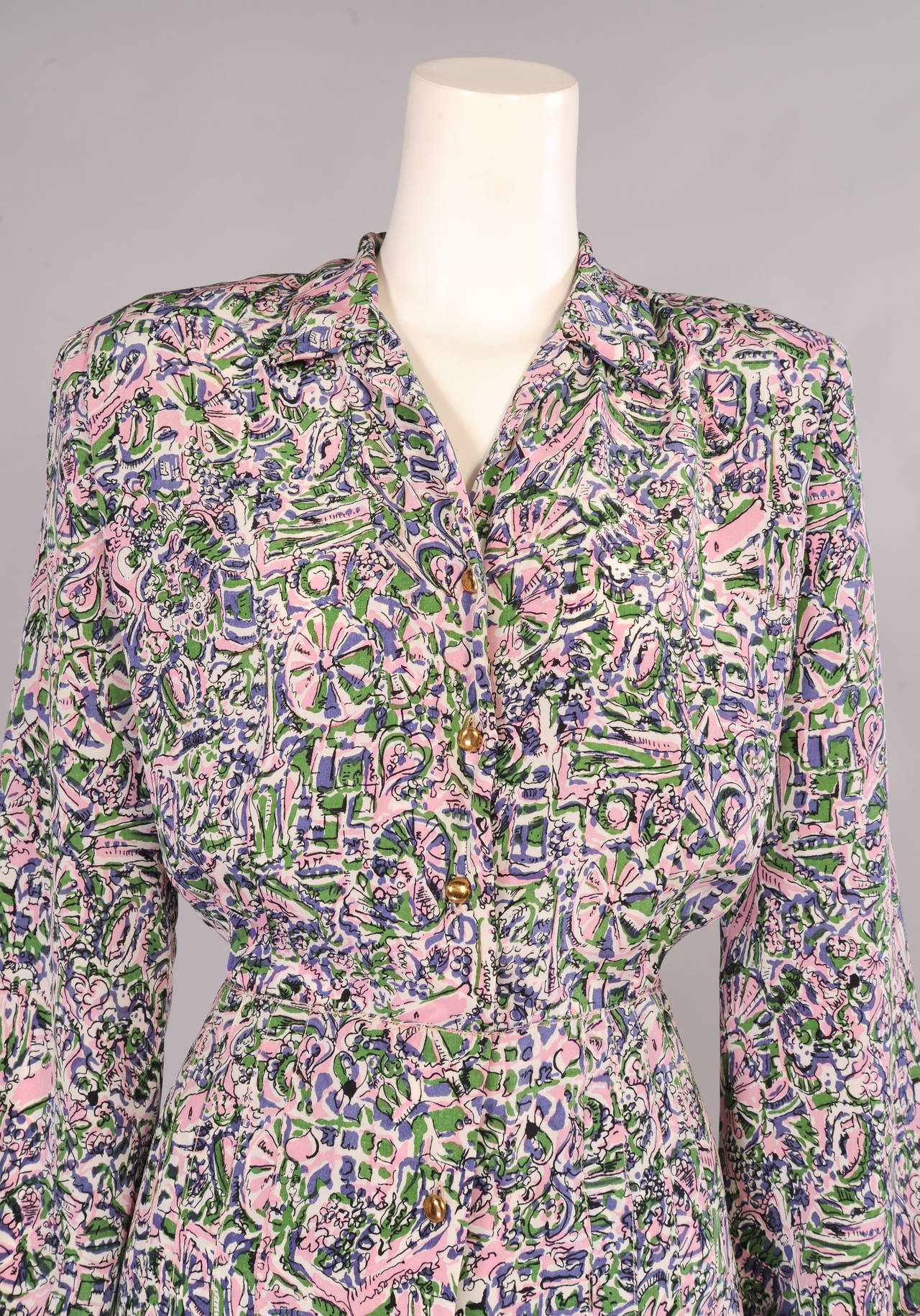 Gray 1940's Silk Print Day Dress
