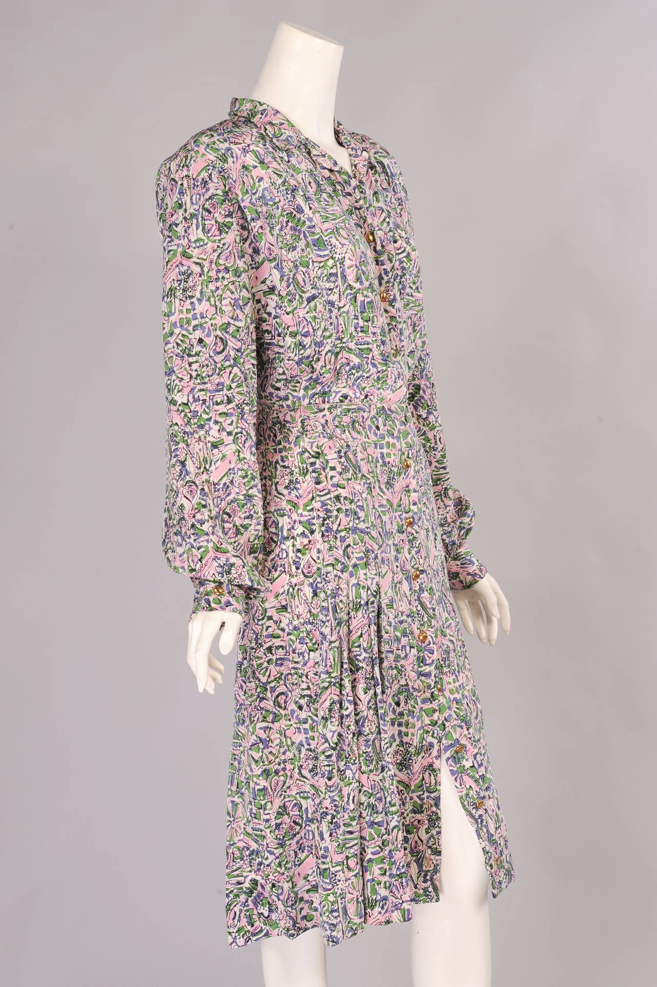 1940's Silk Print Day Dress In Excellent Condition In New Hope, PA