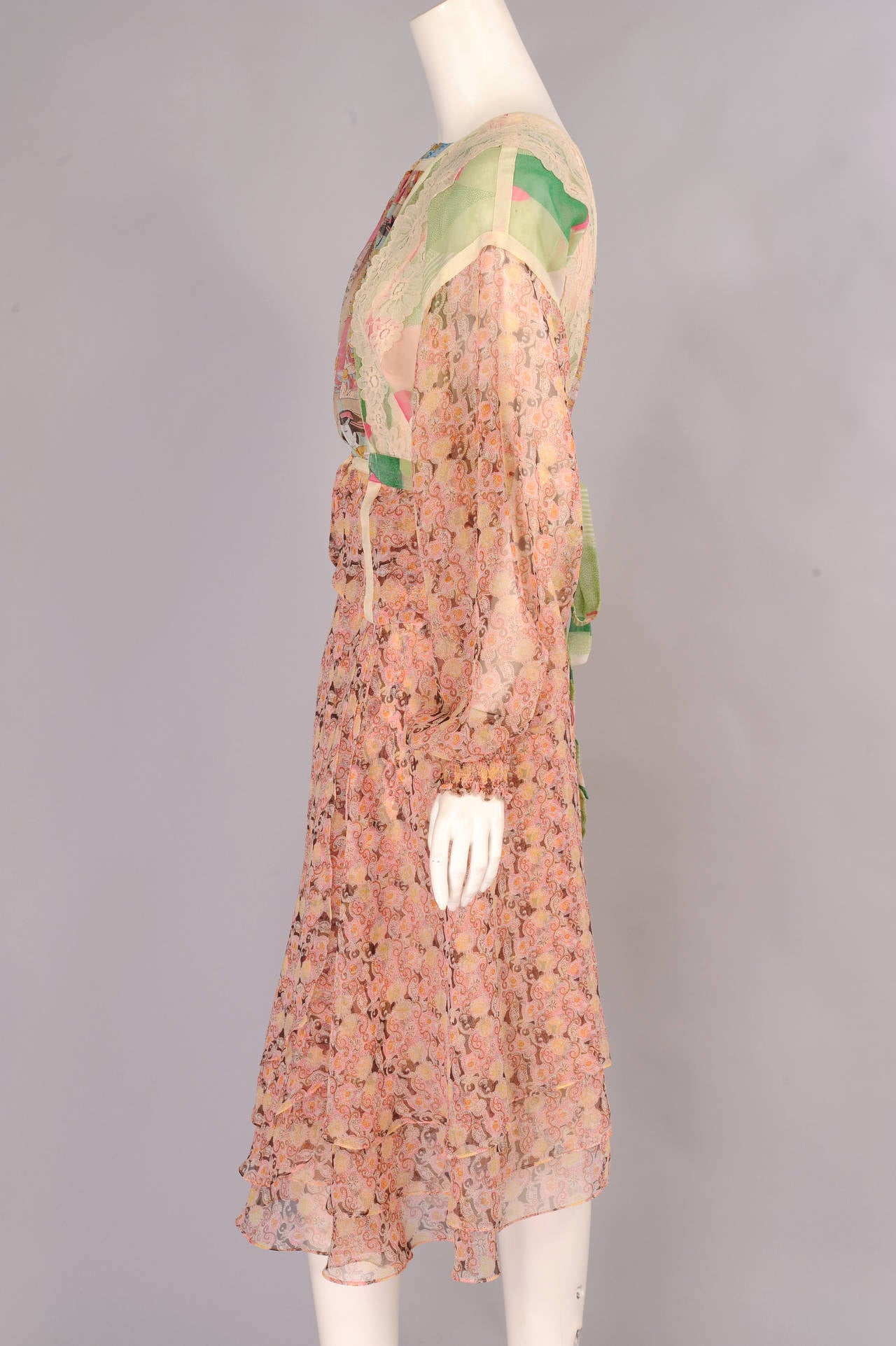 Women's 1970's Koos Van Den Akker Two Piece Chiffon & Lace Dress