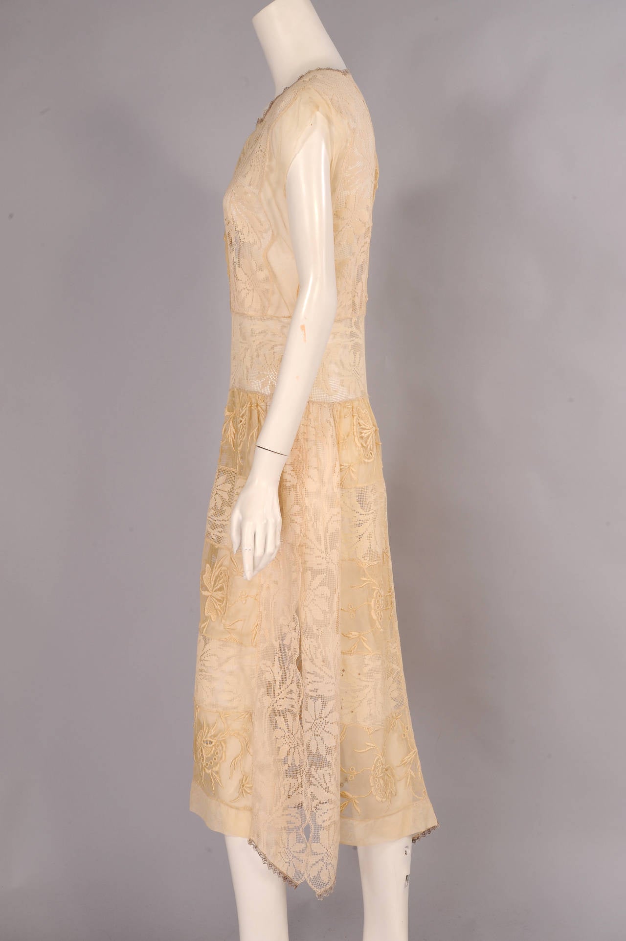 Beige 1920's Filet Lace & Embroidered Dress