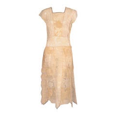 Antique 1920's Filet Lace & Embroidered Dress