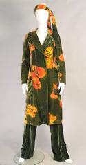 Rare and Important 1960's Halston Colorful Tie Dye Velvet Coat Ensemble