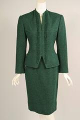 Hermes Forest Green Zip Front Jacket Skirt Suit