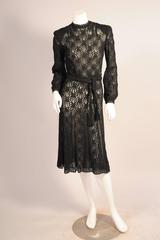 Late 1930's Austrian Lacey Hand Knit Black Dress