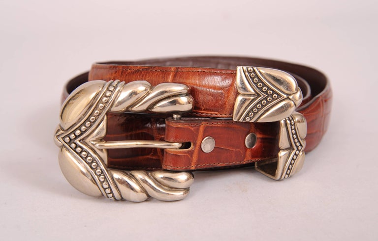 Sterling Silver Buckle and Leather Belt by Vicenza Sport For Sale at 1stdibs